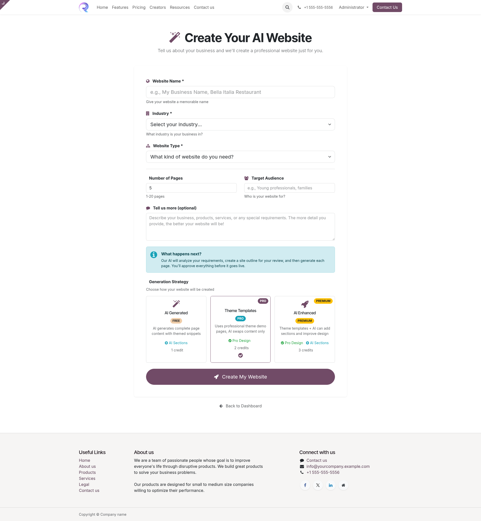 Website Creation Wizard